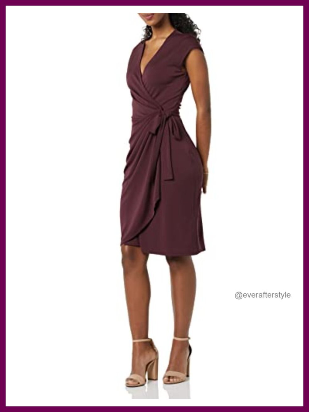 Women's Wrap Dress with V Neck, Cap Sleeves, Pleated Waist, Plus Size